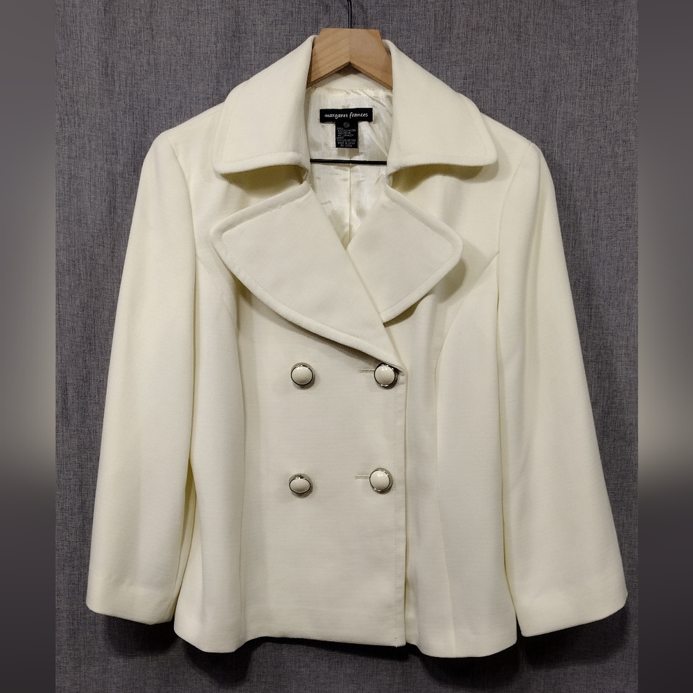 Margaret Frances Double-Breasted Coat Women's 10 Cream Office Preppy Cozy Retro